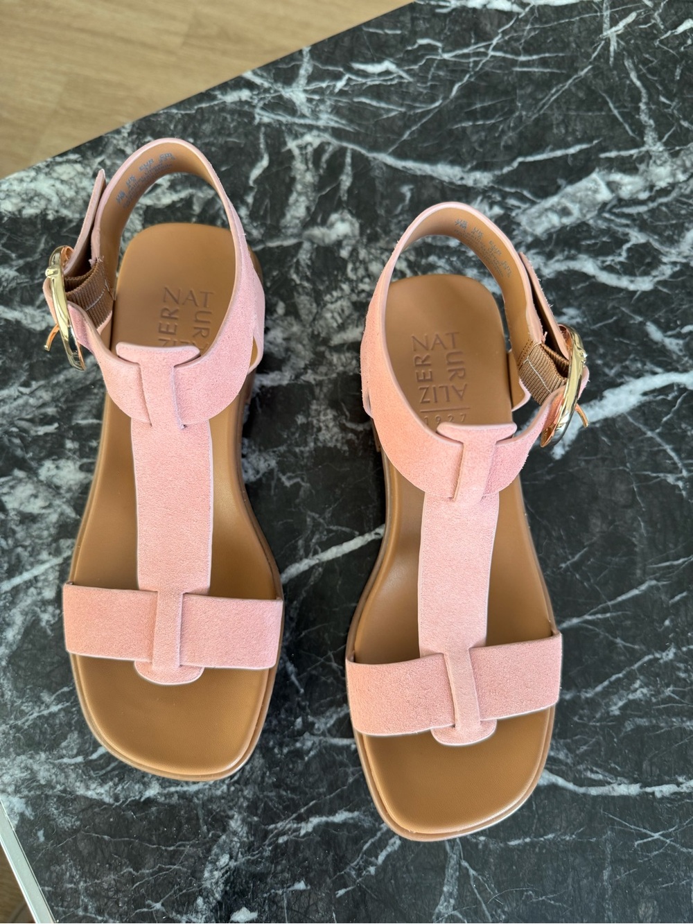 Naturalizer Pink Suede T-Strap Slingback Sandals